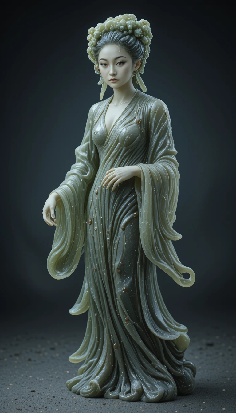 Serene Jade Statue Carved From Dark Obsidian Stone