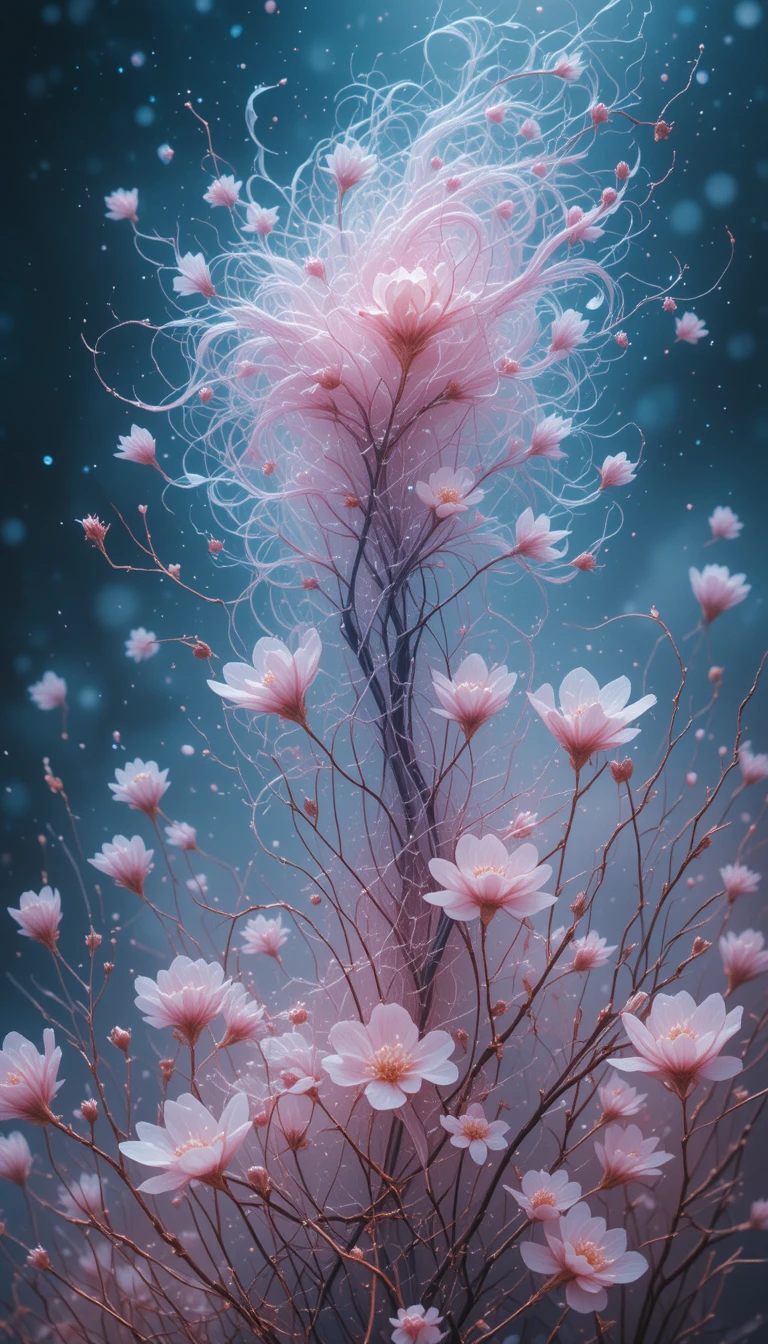 Delicati fiori notturni sepolti sotto la pioggia fredda
