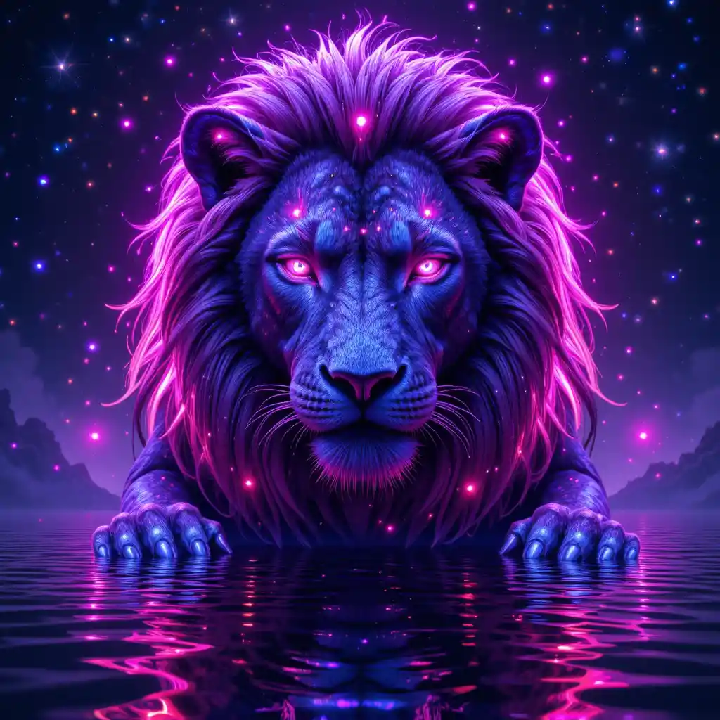 星空下閃耀的紫色獅子