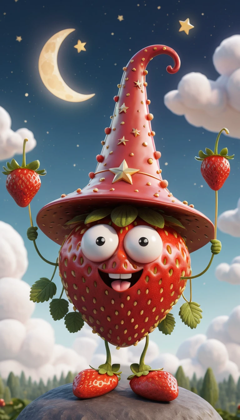 Mago de Fresa Fantasioso bajo Suaves Nubes de Ensueño