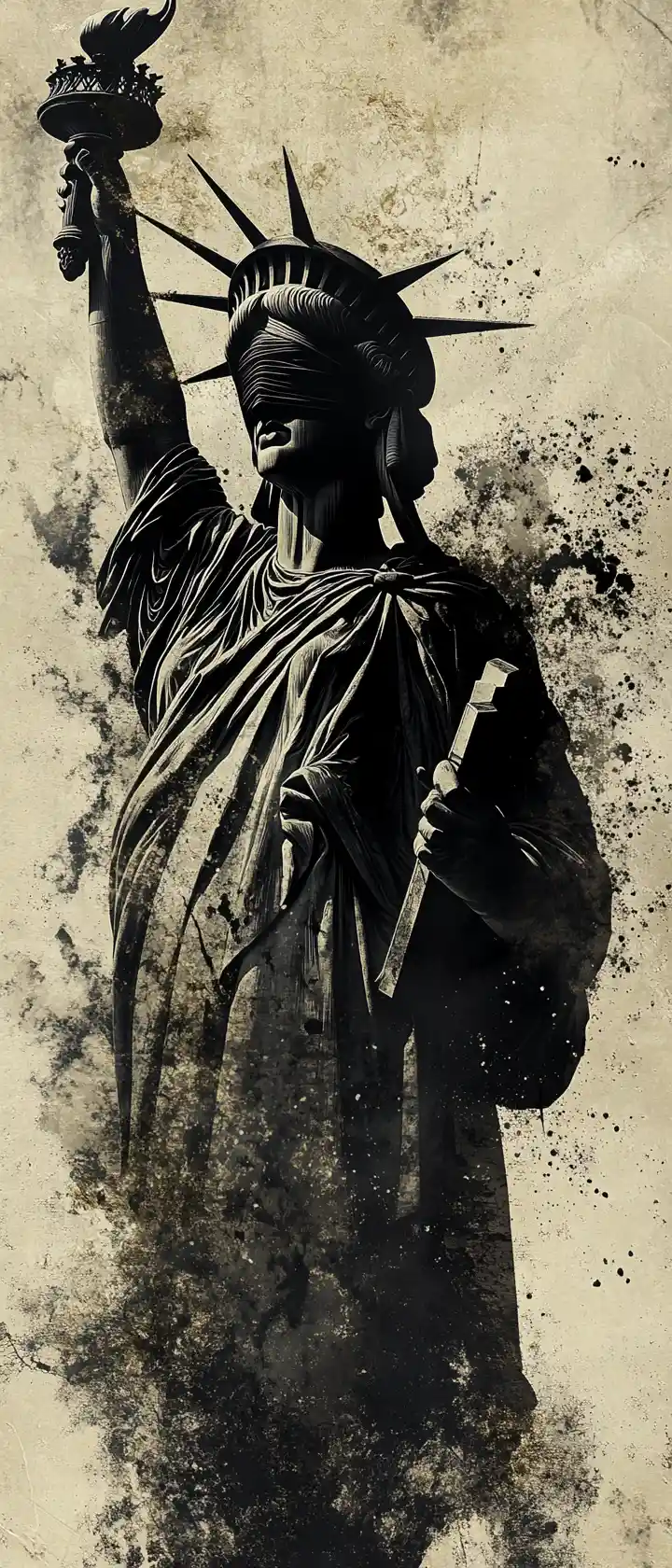Ritratto Astratto della Statua della Libertà in Stile Monocromatico Fumoso