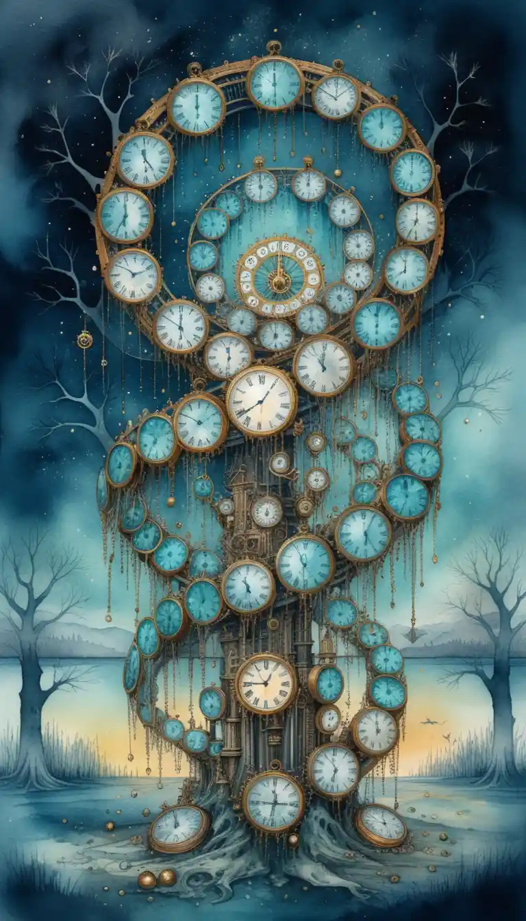 Máquina del tiempo steampunk surreal con cúpula de vidrio cósmica