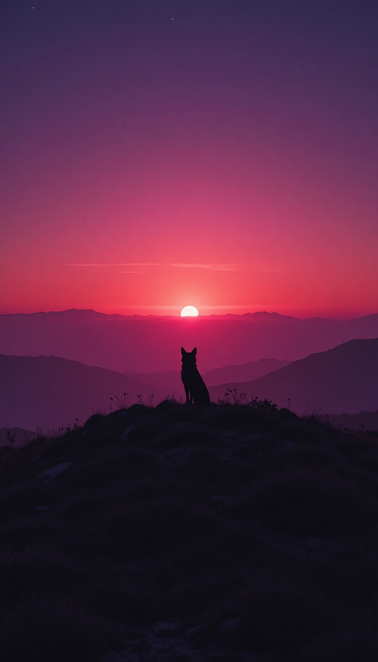 Fuchs-Silhouette vor einem verblassenden violetten Abendhimmel