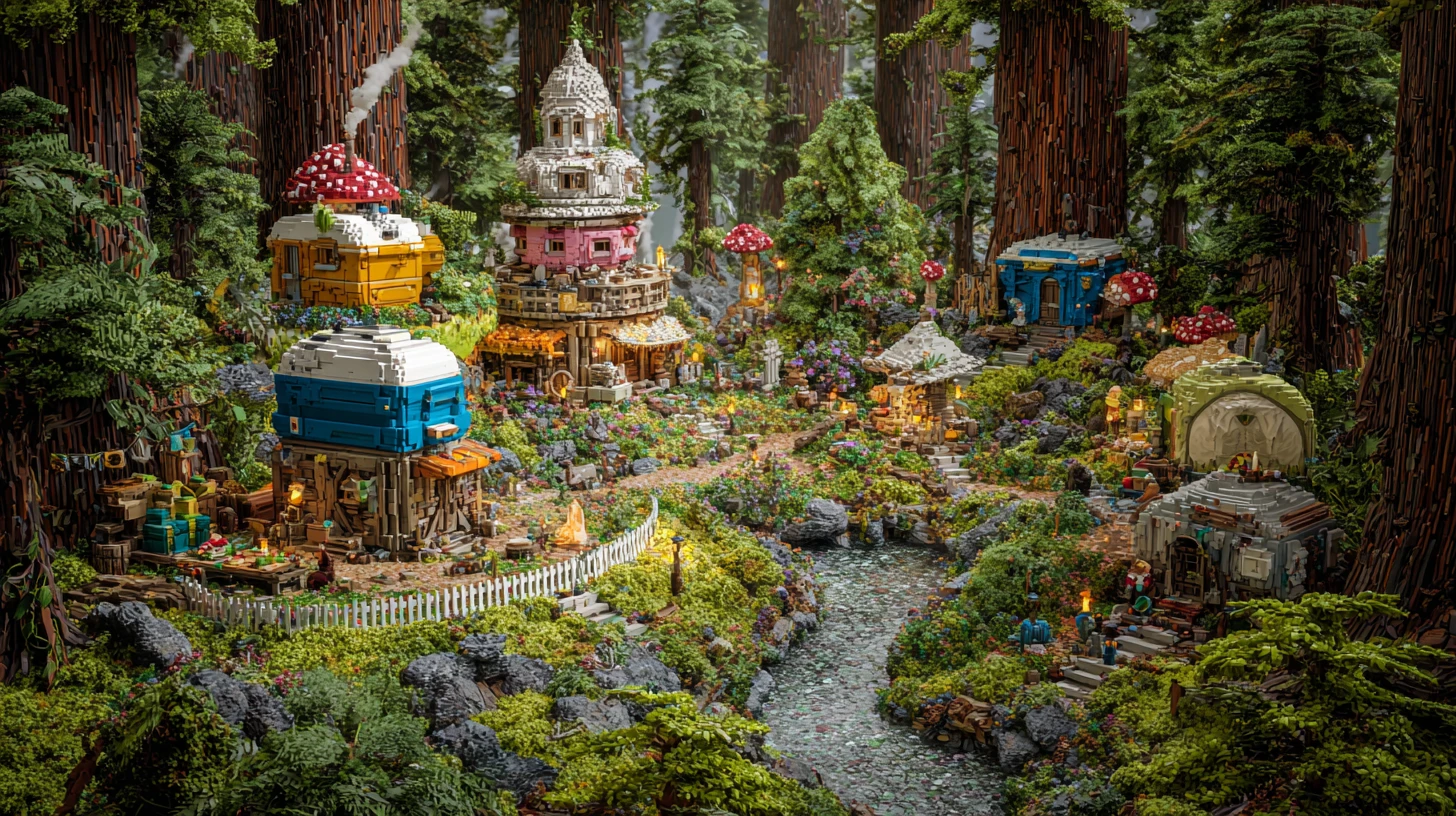 Whimsical Gnome Village Built From Camping Gear In Forest