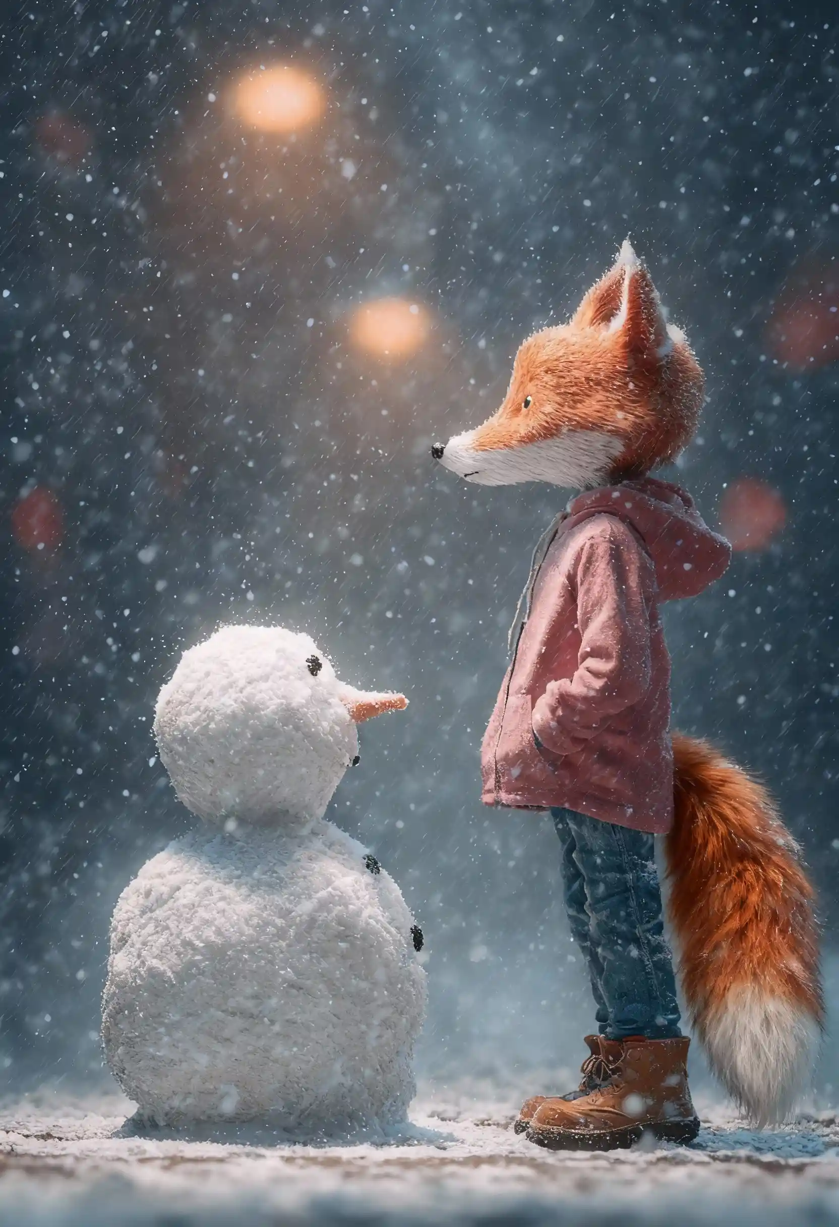 Character with a detailed fluffy fox tail added behind