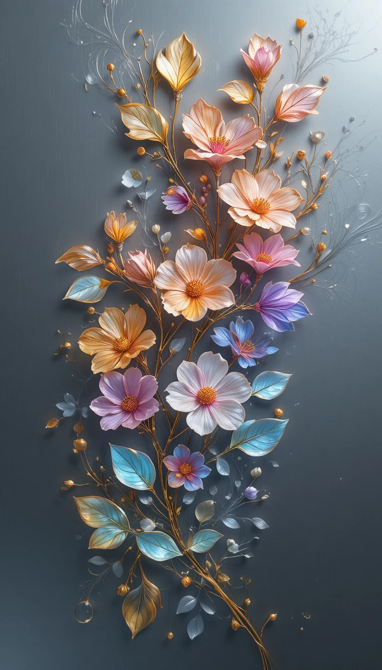 Glowing Violet Twig With Colorful Crystal Light Pattern