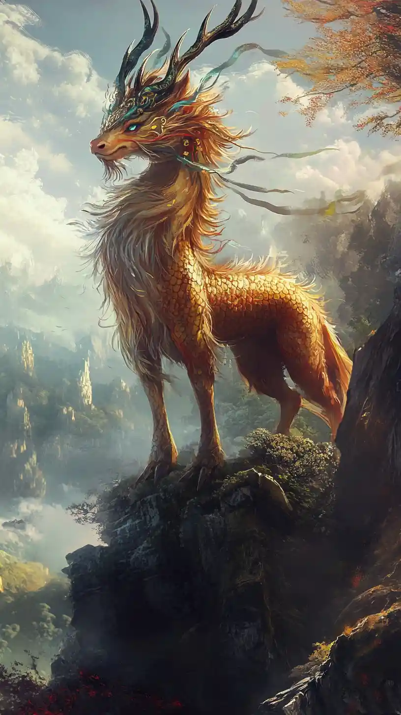 Majestätisches Qilin – Mystische Kreatur in einer Fantasiewelt