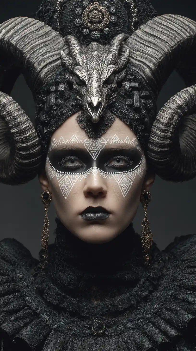 Regina demoniaca su trono barocco ornato in ritratto dark fantasy