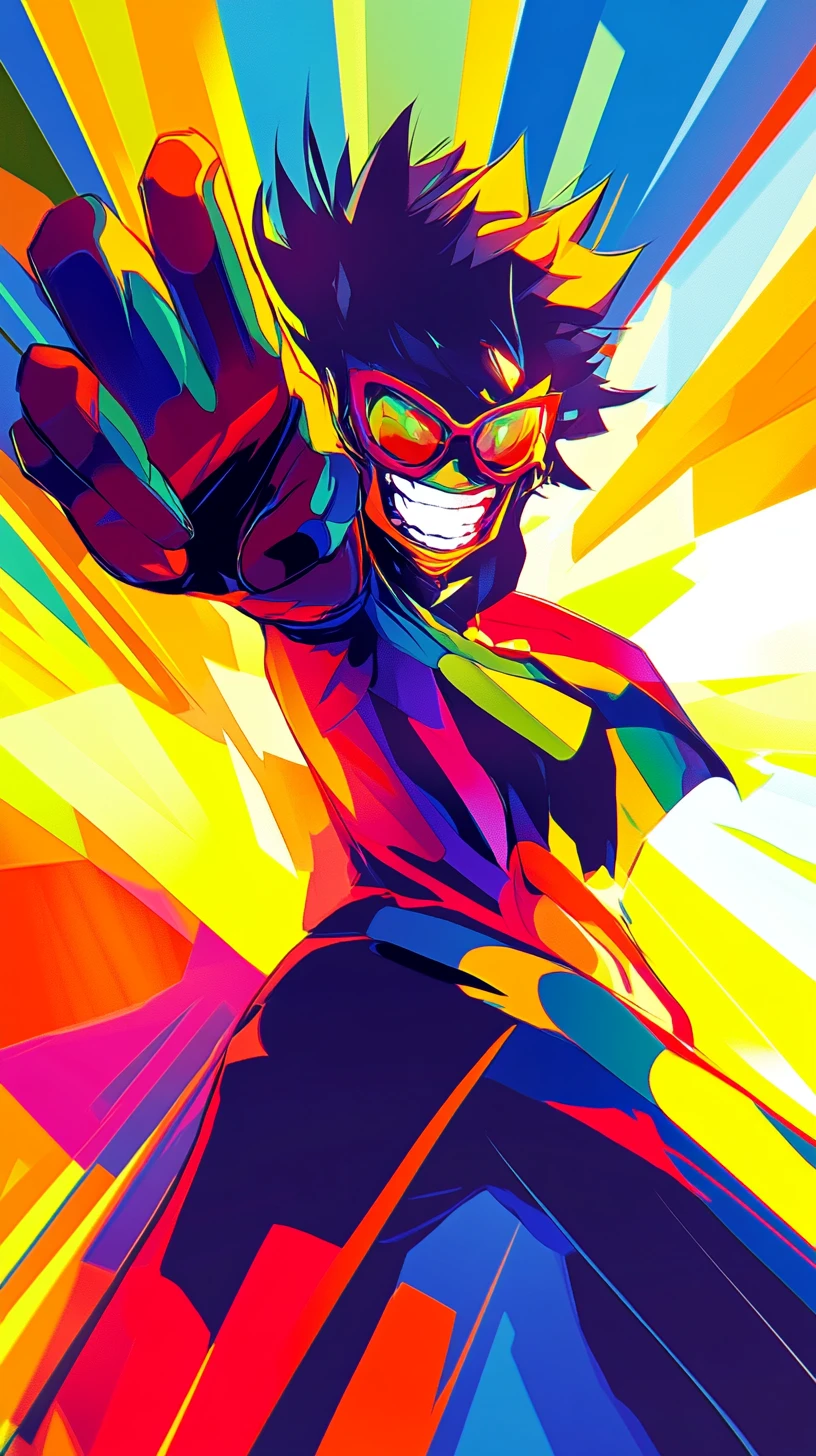 Personaje de caricatura dinámico en ilustración audaz y de alto contraste
