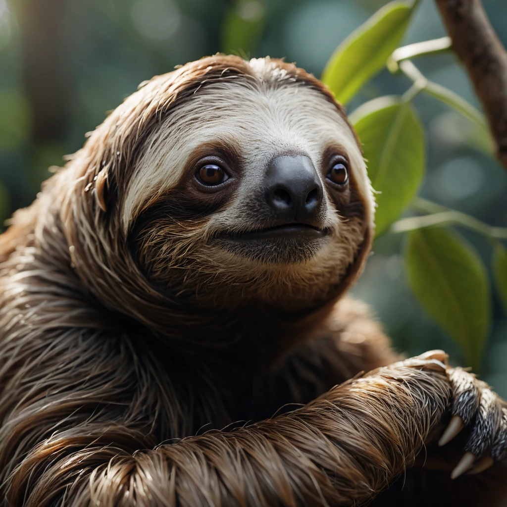 Hyper realistic close up portrait of a gentle sloth