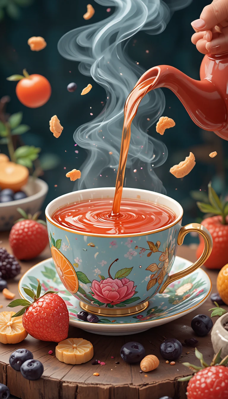 可愛療癒的紅茶與水果插畫