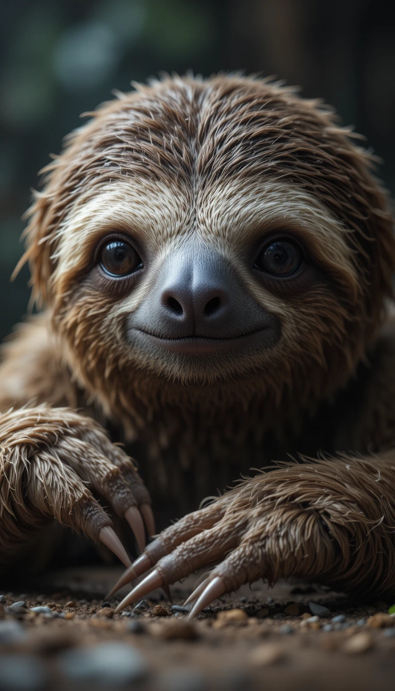 Realistic portrait of a sloth with detailed fur texture