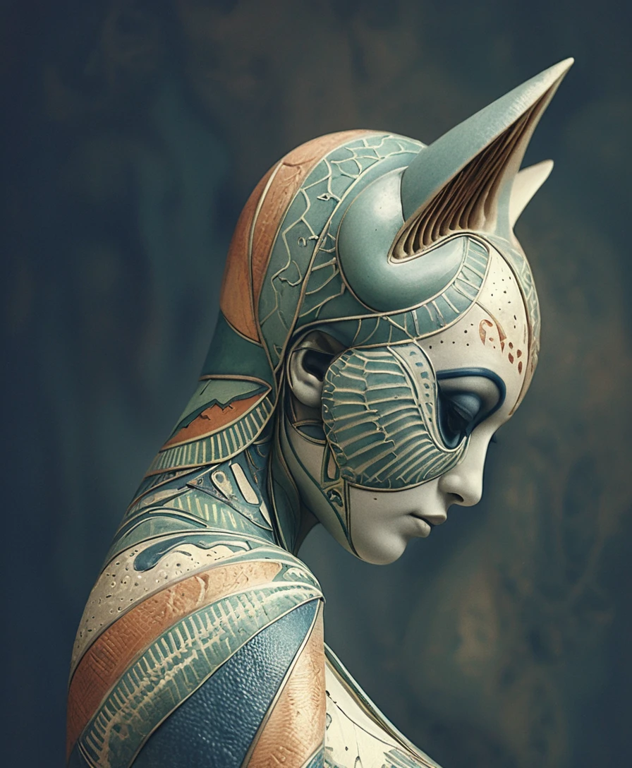 Egyptian inspired avian goddess ceramic 3D sculpture portrait
