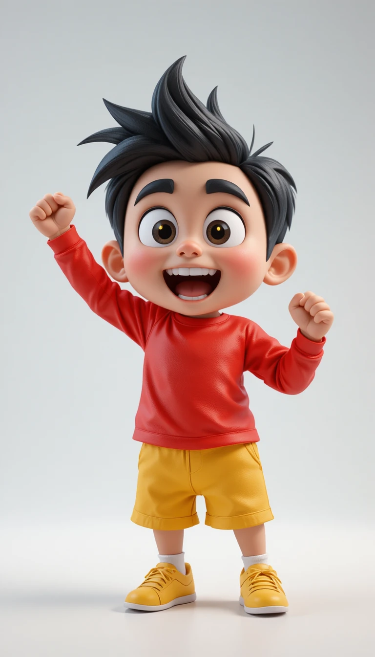 Niño alegre en 3D estilo dibujo animado celebrando con ojos estrellados