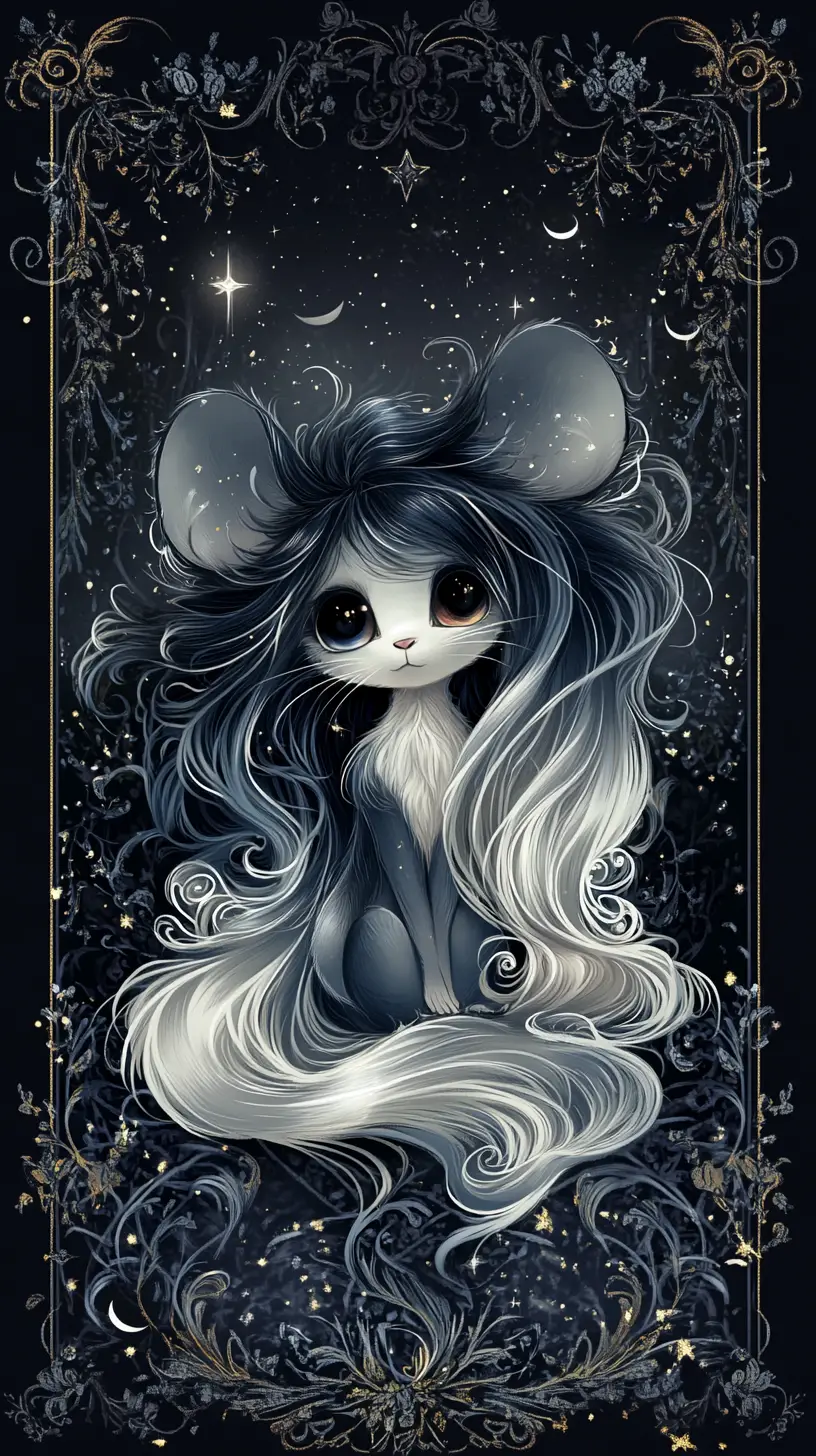 Cute gothic fantasy mouse in a celestial night garden