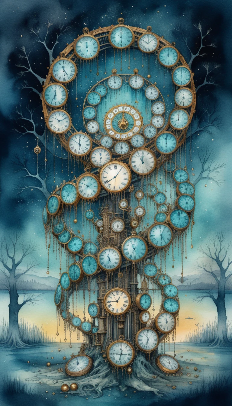Máquina del tiempo steampunk surreal con cúpula de vidrio cósmica