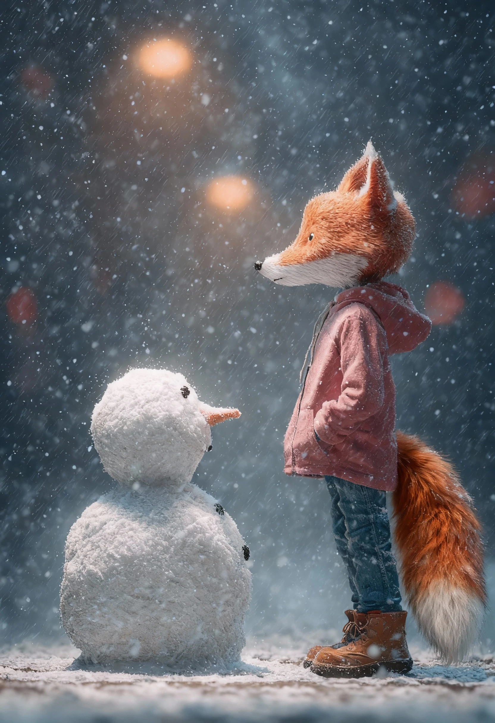 Character with a detailed fluffy fox tail added behind