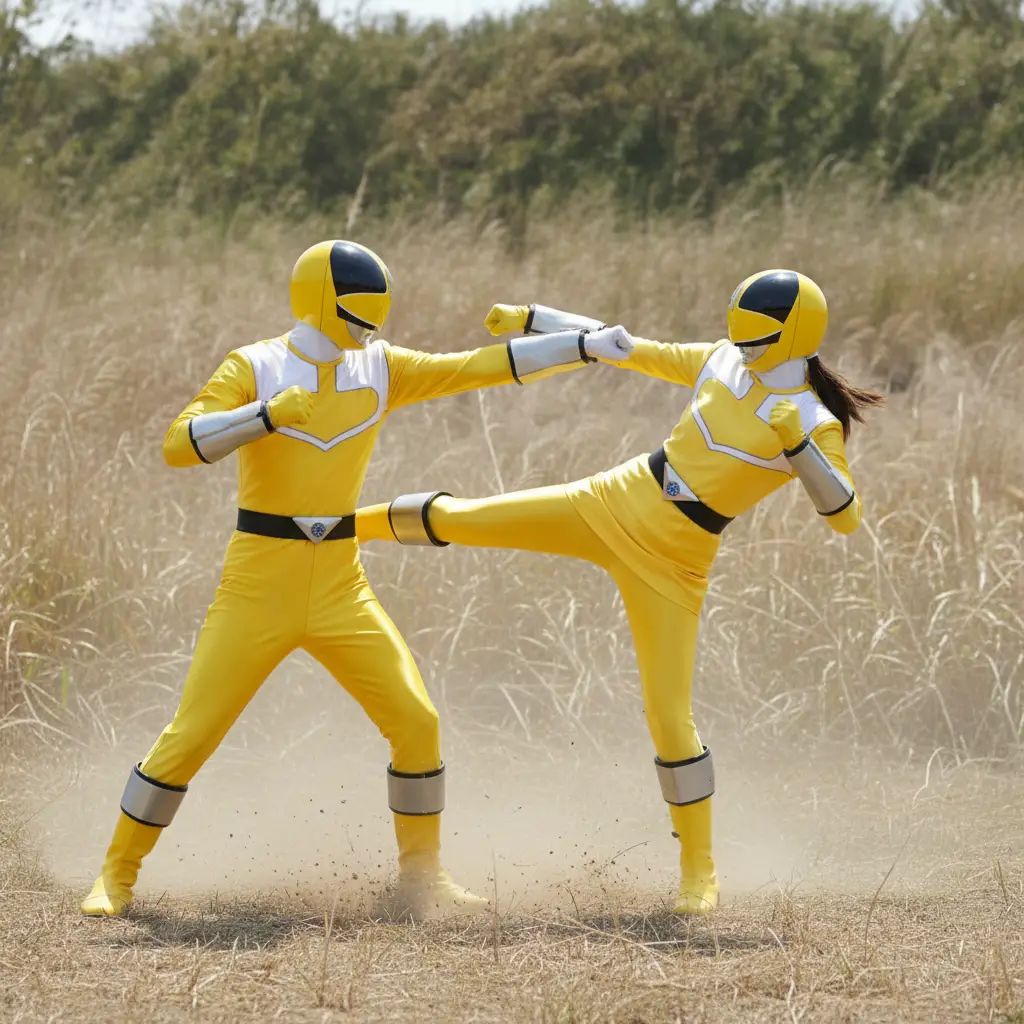 Female and male fighters clash in intense hand to hand combat