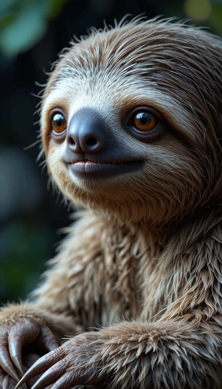 Ultra detailed close up portrait of a lifelike sloth