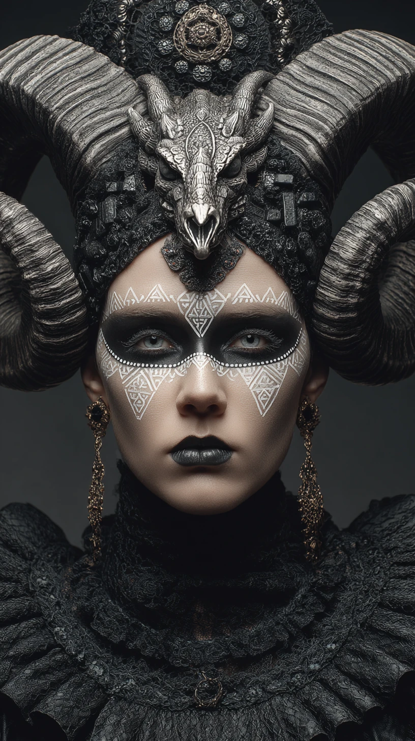 Regina demoniaca su trono barocco ornato in ritratto dark fantasy