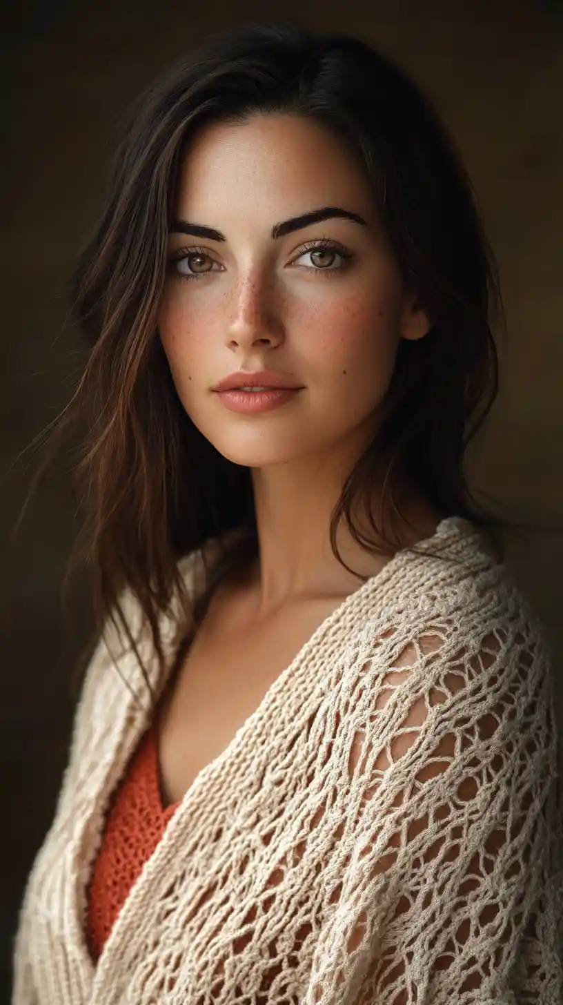 Natural brunette woman in soft knit sweater portrait