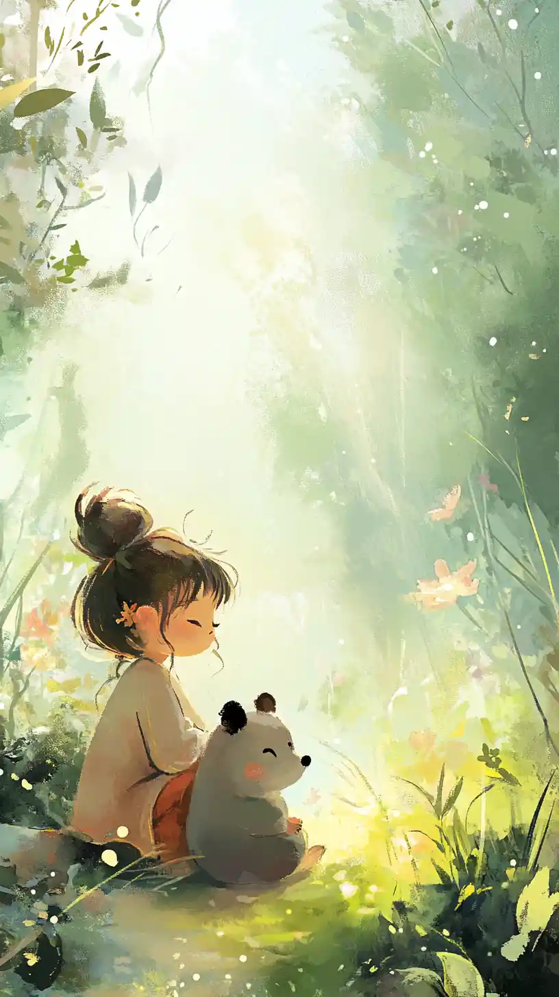 Quokka felice con una ragazza in un paesaggio invernale fantasy dai toni pastello