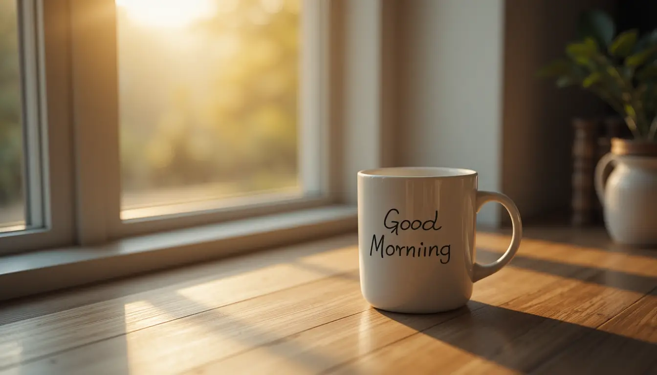 Cozy coffee mug by window in warm morning light