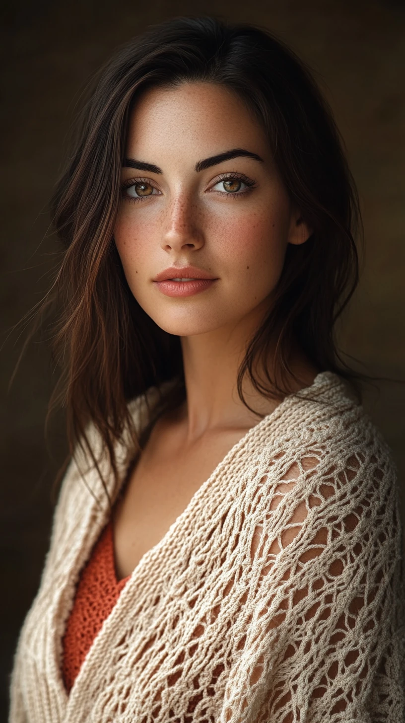 Natural brunette woman in soft knit sweater portrait