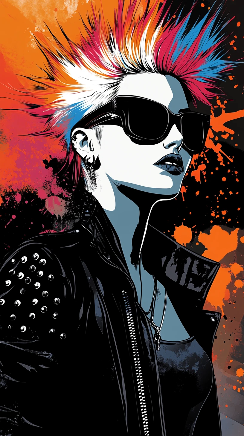 Rebellious girl with spiky multicolored hair in bold portrait