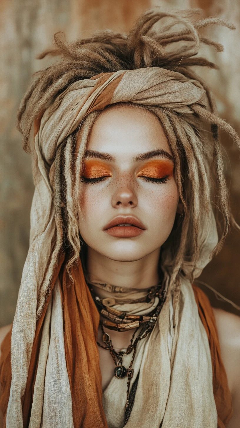 Serene woman with closed eyes and bohemian dreadlock hair