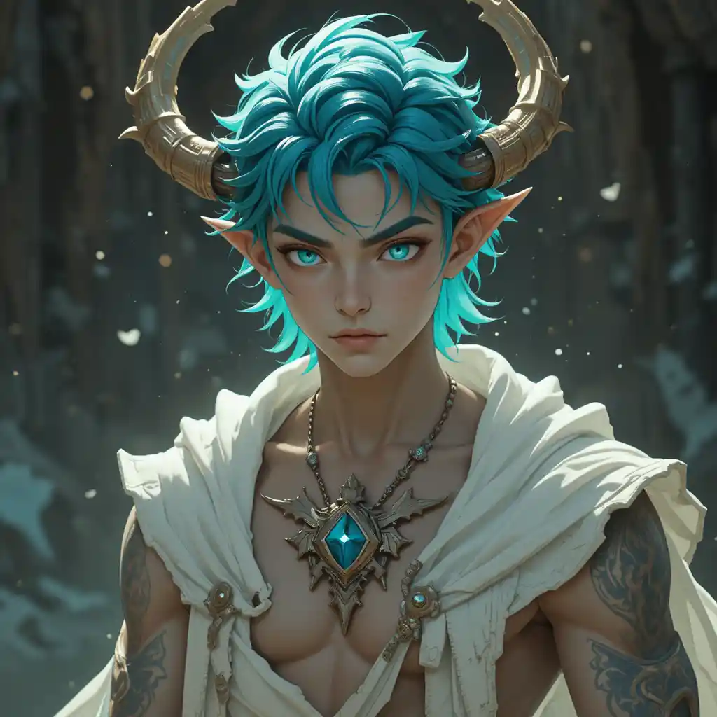 Young turquoise eyed god of love in fantasy world