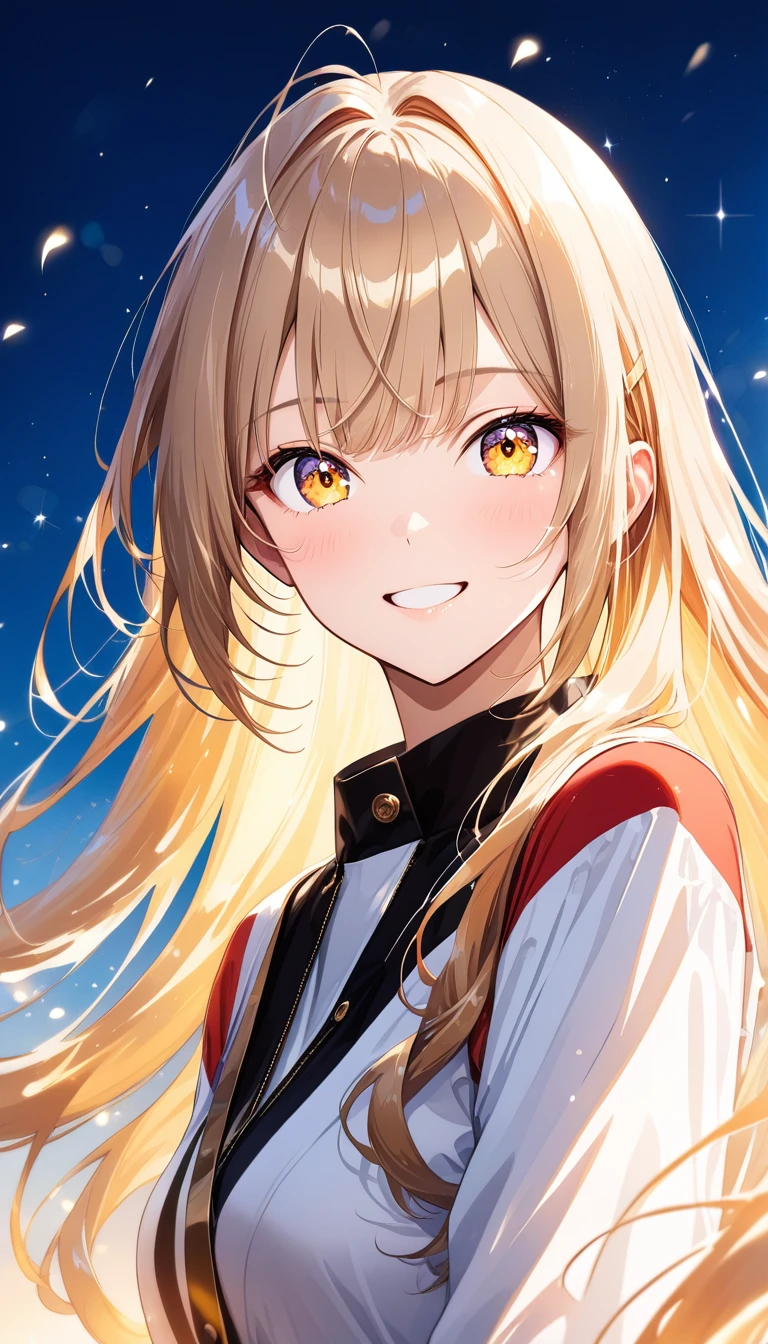 Hombre de anime de ojos dorados al amanecer retrato de cuerpo entero