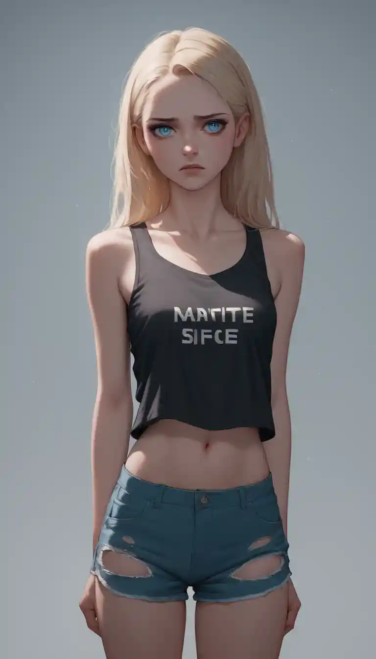 Sad blonde schoolgirl in torn clothes in a classroom