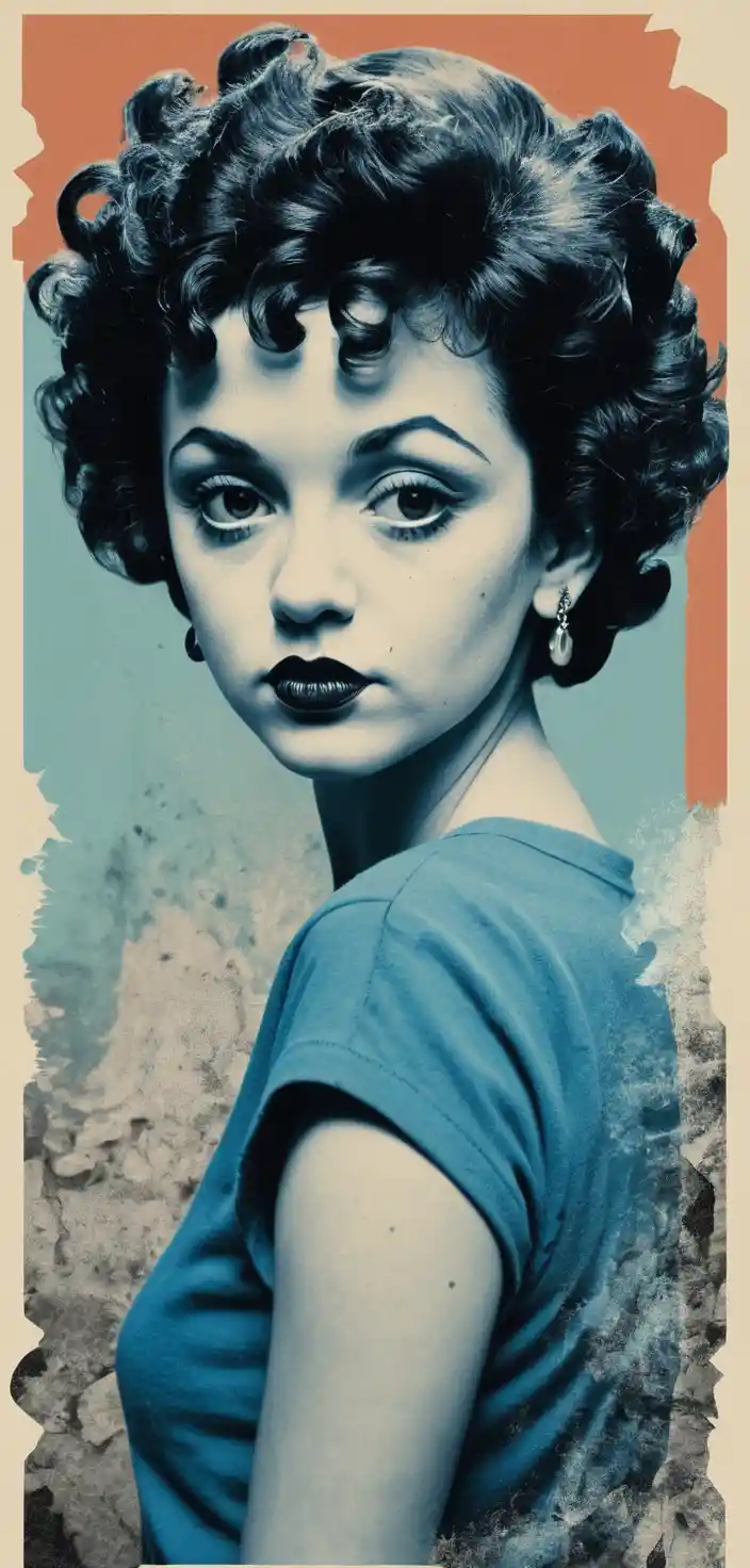 Fragmented monochrome portrait of a woman in smoky collage style