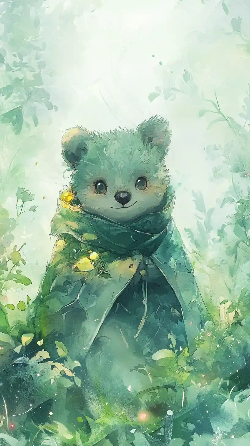 粉彩夢幻景色中的開心短尾矮袋鼠與女孩