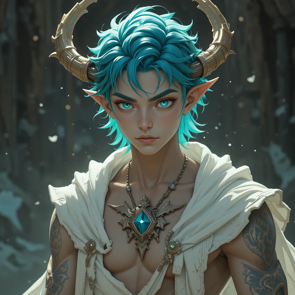 Young turquoise eyed god of love in fantasy world