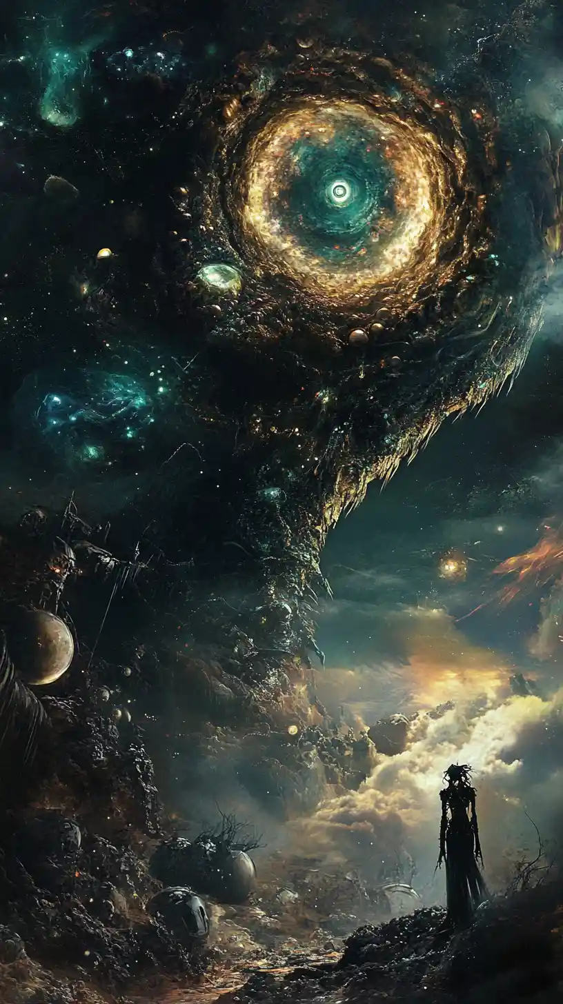 Surreal illusion of a celestial cyberpunk alien creature