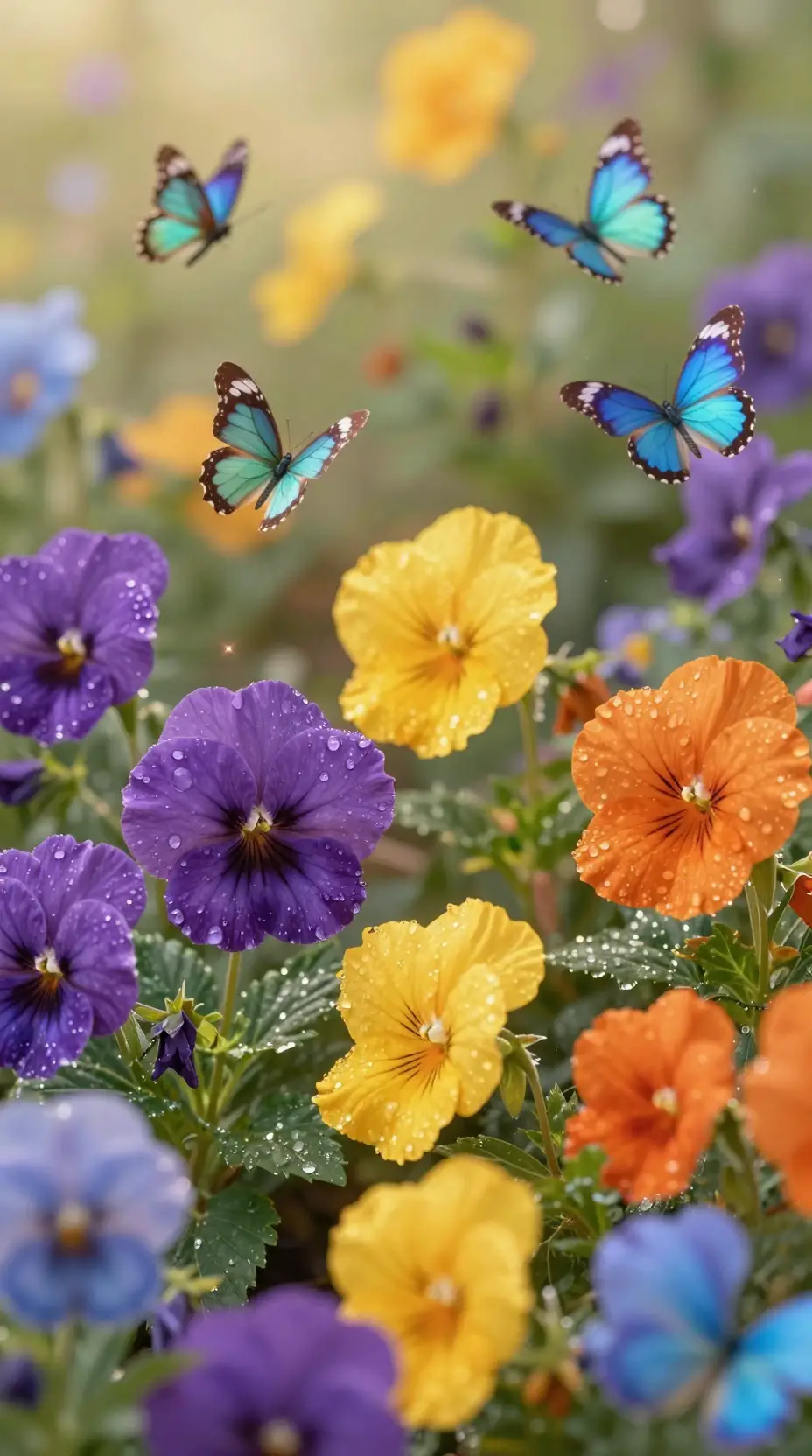 Enchanting fantasy garden with glowing flowers and butterflies