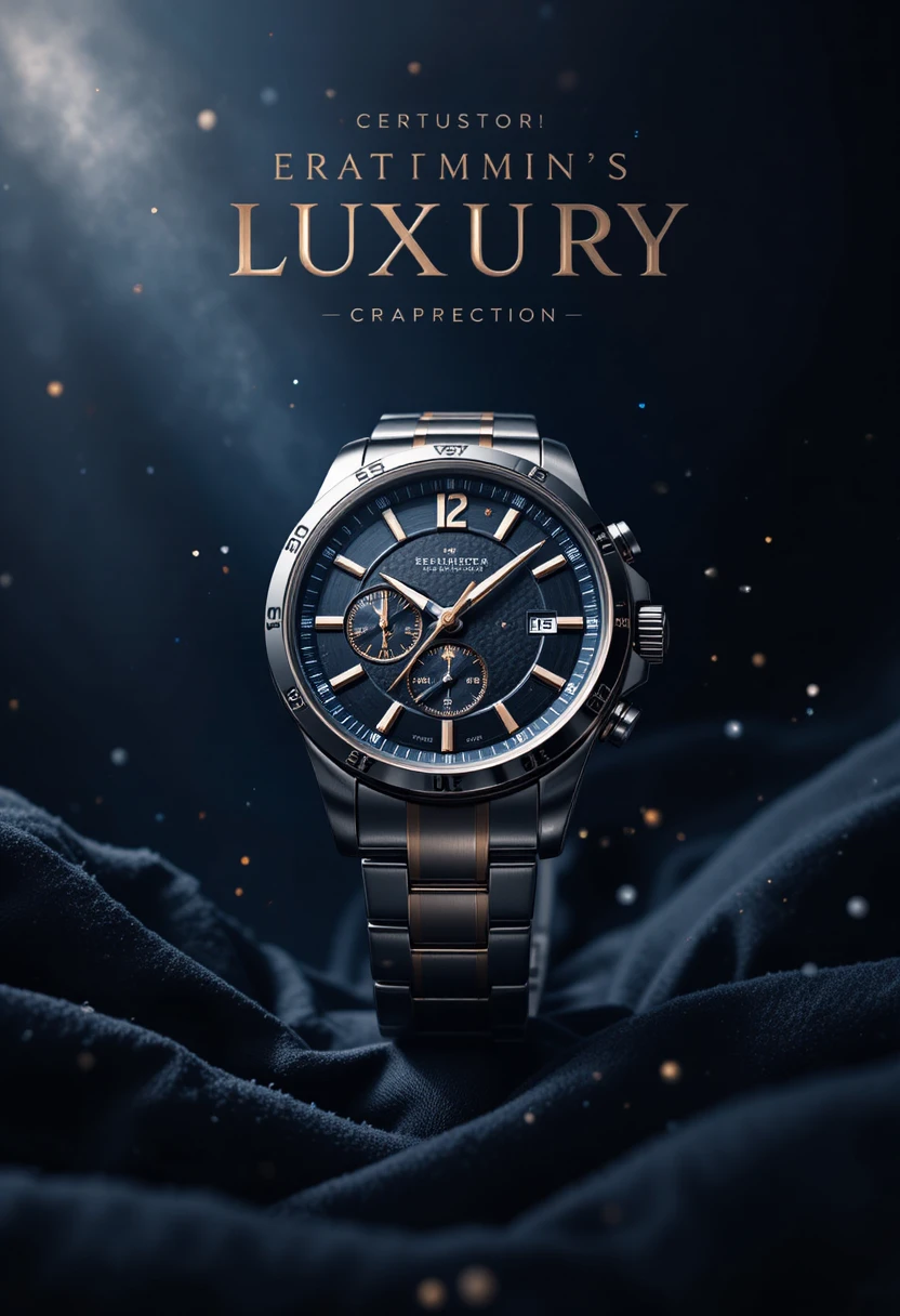 Luxury mens wristwatch close up on dark cinematic background