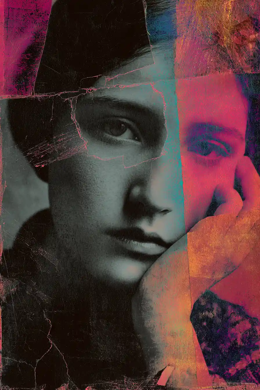 Silent surreal portrait of a woman in abstract colors