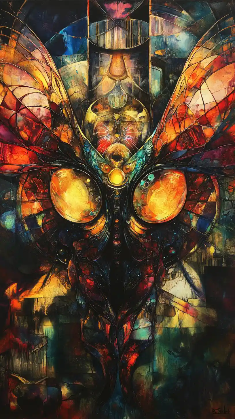 Colossal Firefly Creature In Vivid Abstract Mixed Media