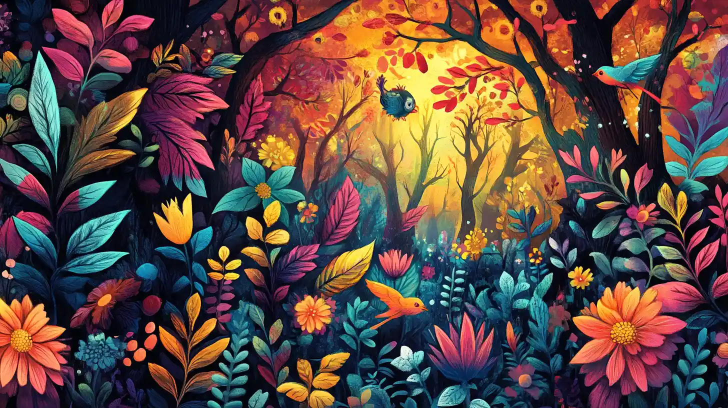 Whimsical miniature forest world of playful fairy children