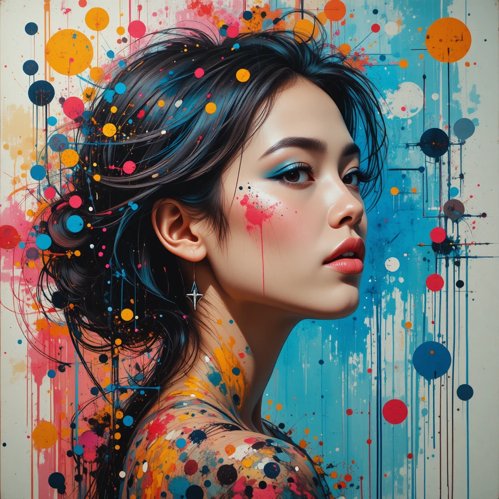 Abstract close up portrait of a woman in vivid colors