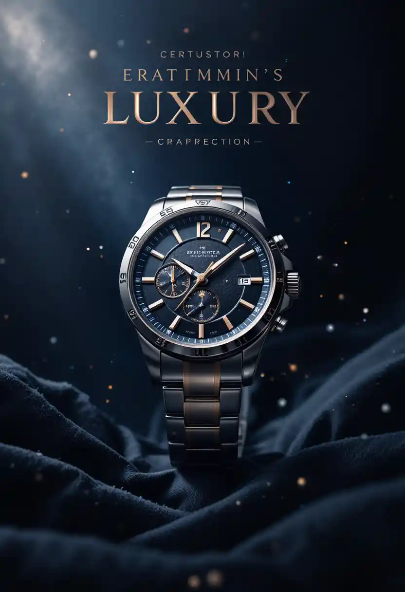 Luxury mens wristwatch close up on dark cinematic background