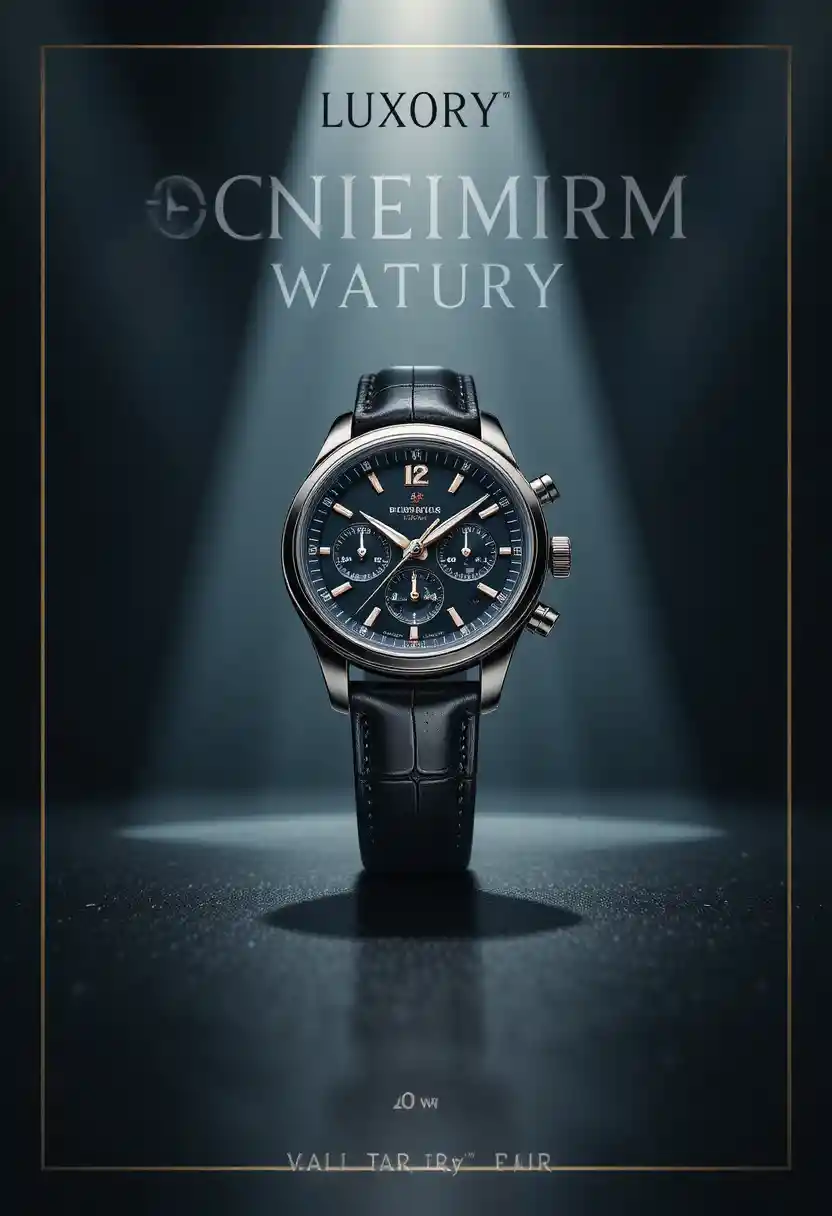 Luxury mens wristwatch on dark minimalist flyer design