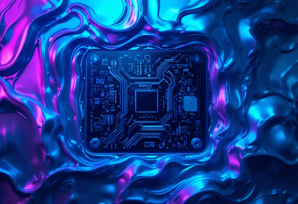 Circuito futuristico in liquido iridescente e luminoso