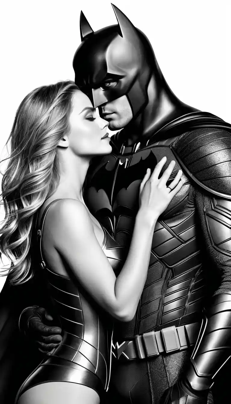 Romantic selfie of a superhero couple in dark city