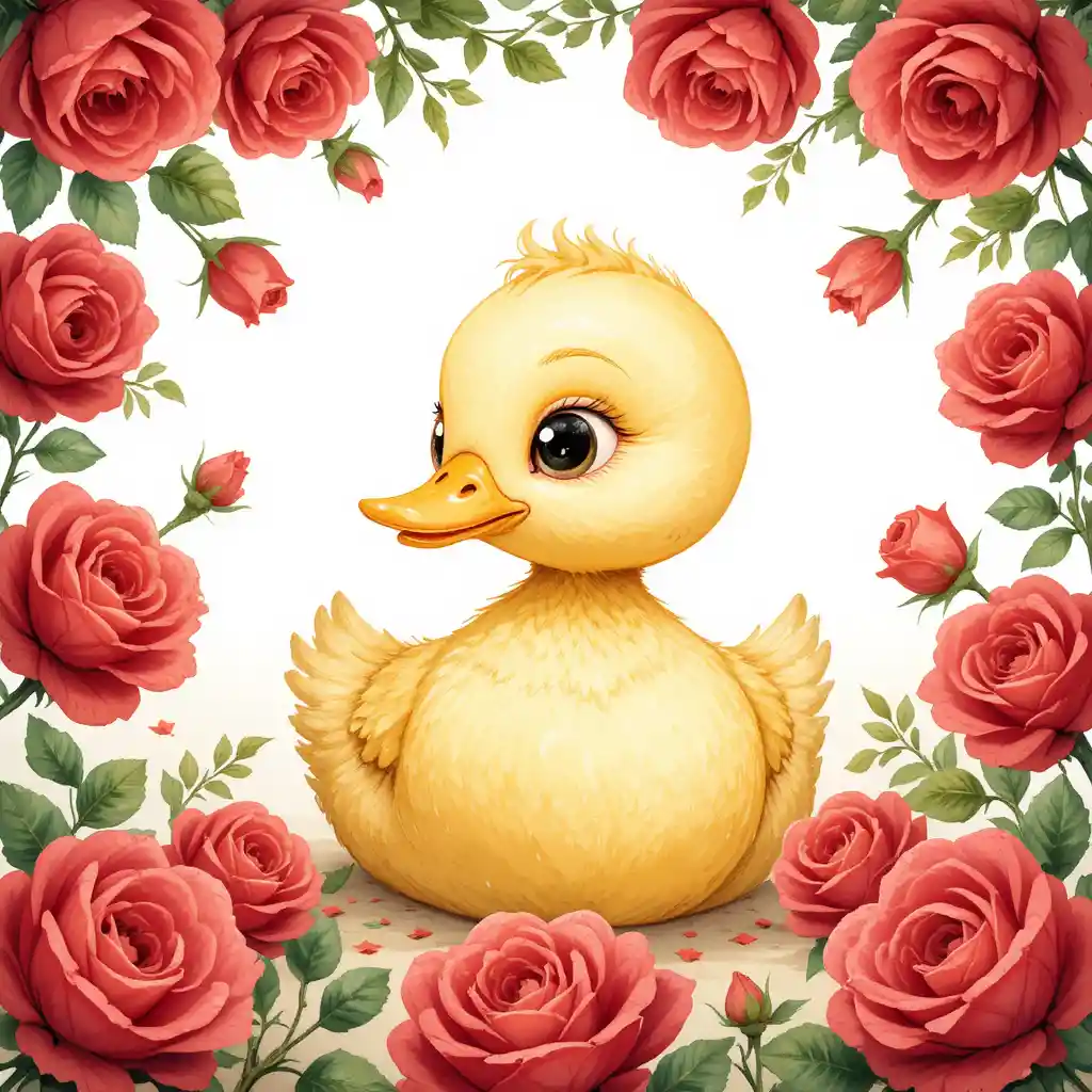 Niedliche Aquarellente mit roten Rosen auf weißem Hintergrund