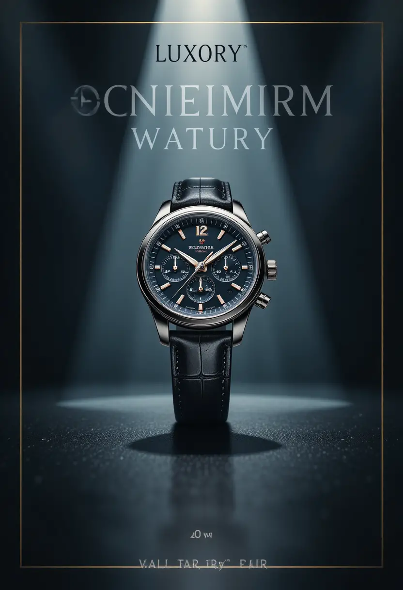 Luxury mens wristwatch on dark minimalist flyer design