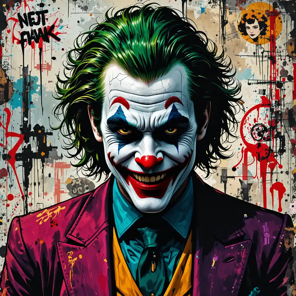 Pop art clown portrait with urban graffiti background
